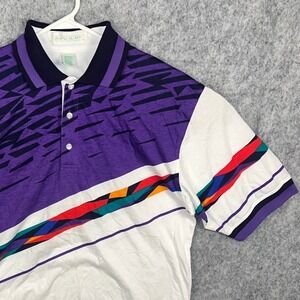 Retro Grand Slam Men's Medium Polo Shirt Purple White Abstract Geometric 90s GS